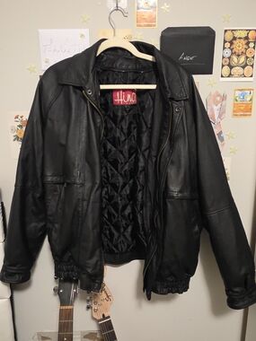 Hind Black Leather Bomber Jacket - Men's L
